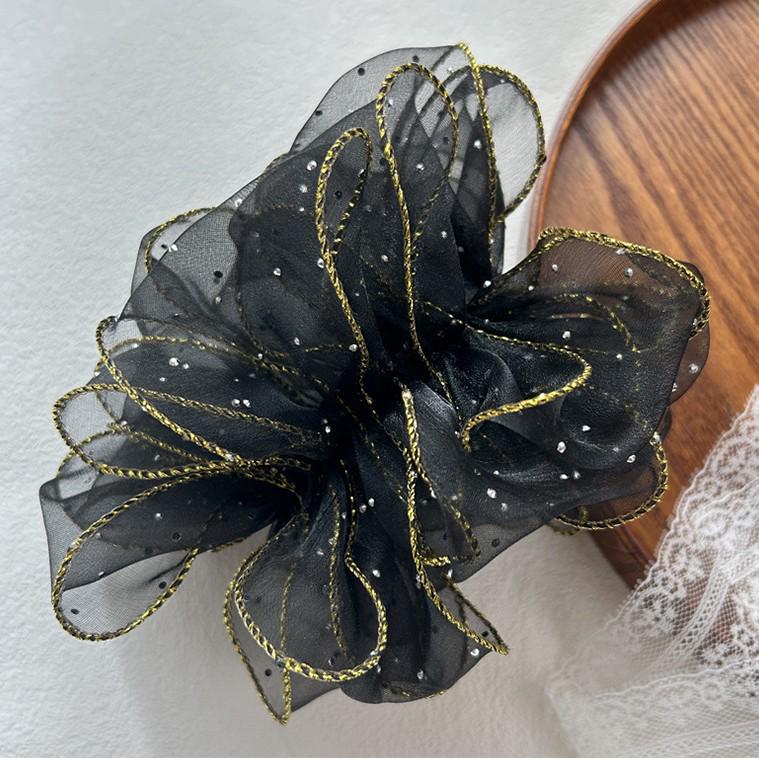 Starry Sky Black Rhinestone Organza Hair Tie – Elegant Updo Accessory чёрный