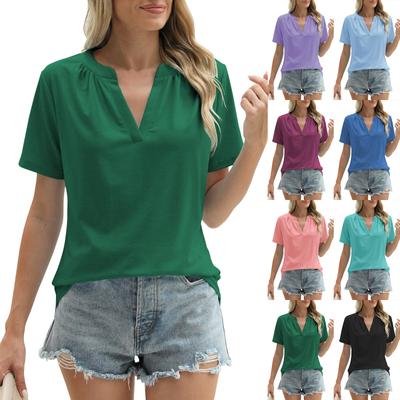 Tops de verão femininos, manga curta, gola em V, camisetas soltas e casuais