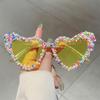 Heart Shape Sunglasses with Pearls and Jimmies Fashion Cute Gradient Multi-color Decor Shades Trendy Original Sun Glasses