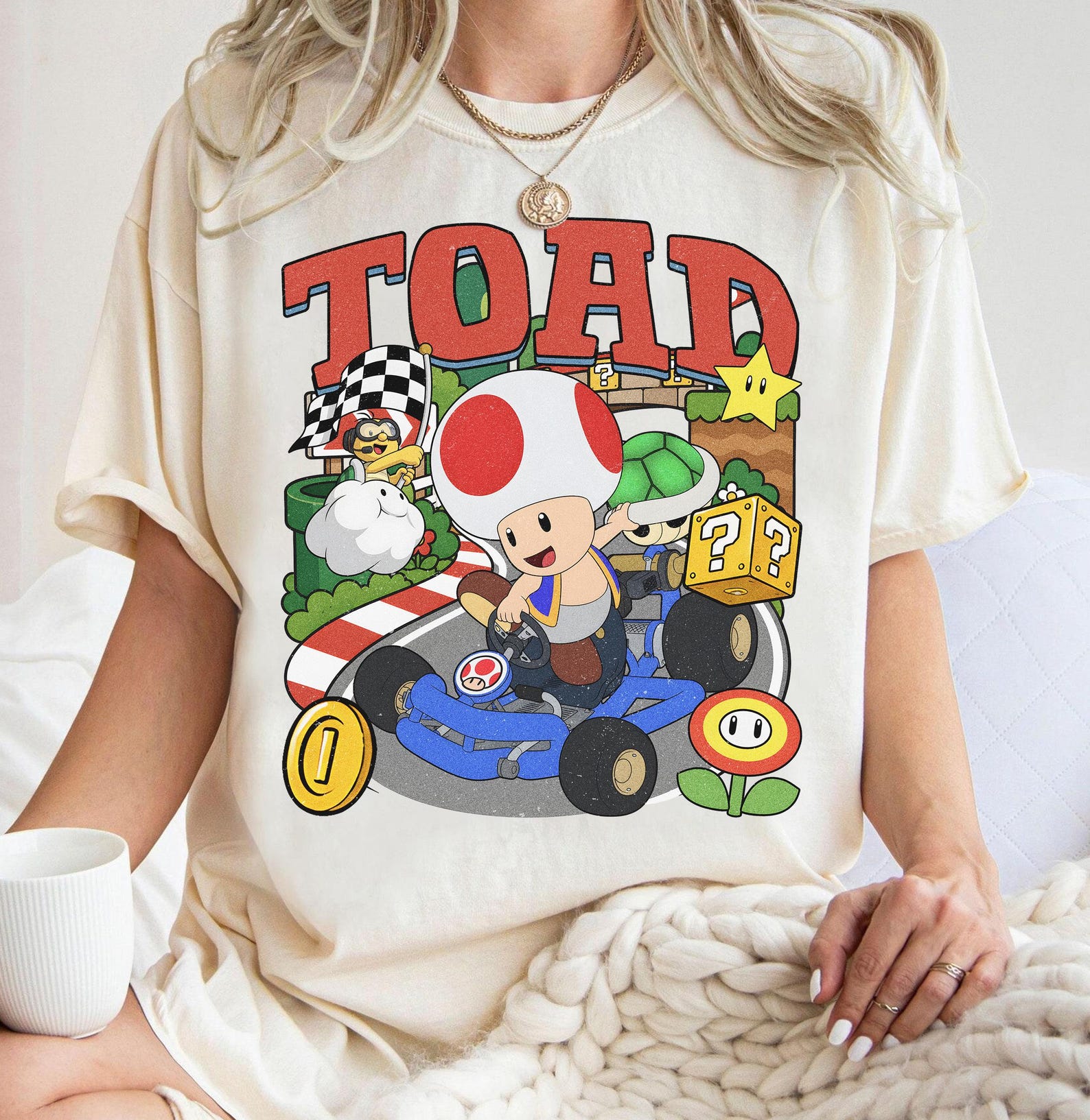 Toad Super Mario Shirt, Retro Mario Kart Comfort Colors Tee, Mario And Friends Birthday Gift, Family Matching Graphic 4XL