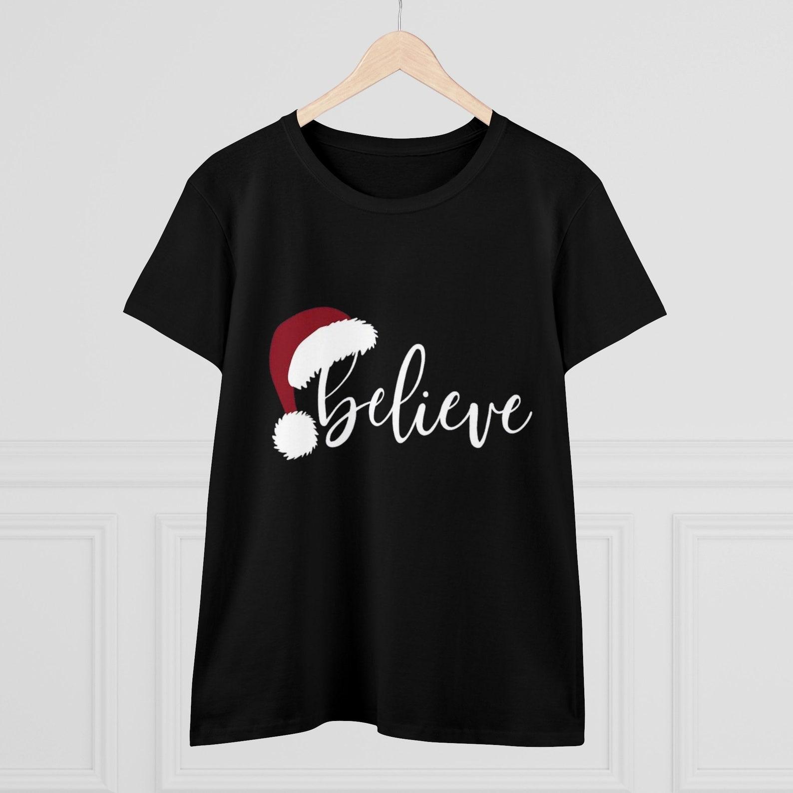 Believe Christmas T-Shirt | Santa Hat Holiday Tee | Minimalist Christmas Shirt | Festive Winter Graphic Tee | Inspirational Holiday Gift XL