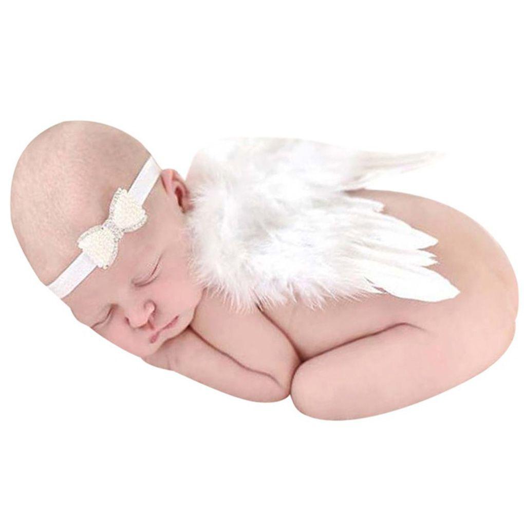 Baby Newborn Angle Wing And Small Bow Headband Photograph Prop Pearl Bow Headband Photograph Prop Suit Infant Clothes Suit