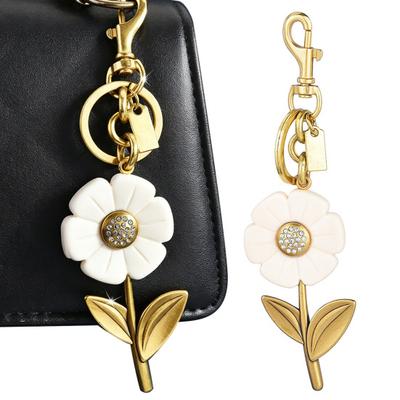 Porte-clés Pendentif Strass Scintillants Incrustés Forme de Fleur Porte-clés avec Fermoir Mousqueton Design Suspendu Porte-clés Accessoire de Sac à Dos
