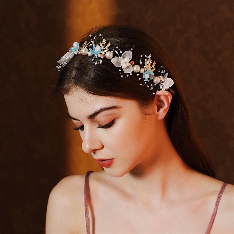 Golden Leaf Pearl Headband: Fairy-Inspired Flower Wreath for Girls' European Wedding or Sweet Dress-Up Headdress
