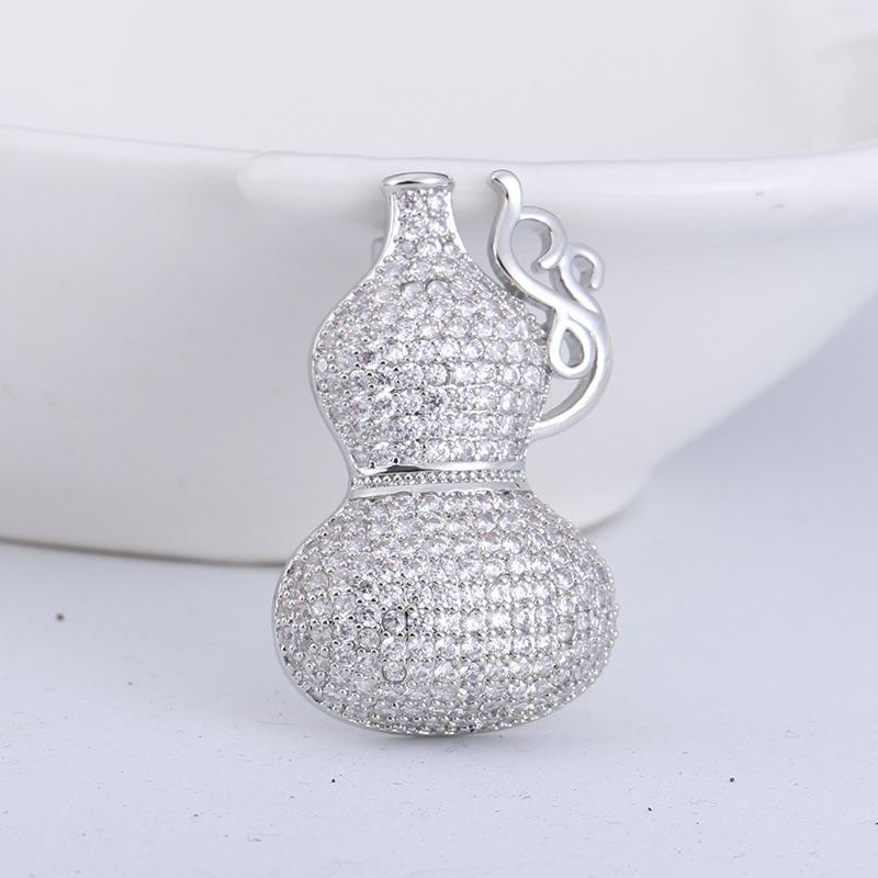 High-End Handmade Copper Inlaid Zirconium Gourd Brooch, Fashion Pin Jewelry Collar Pin Accessories