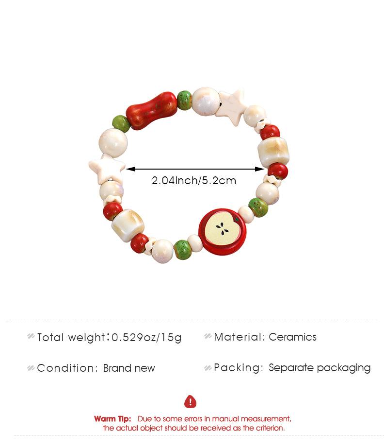 Sweet Women's Ceramic Bracelet with Beads and Apple Core Pendant Trendy Gift Unique Design Versatile Accessory