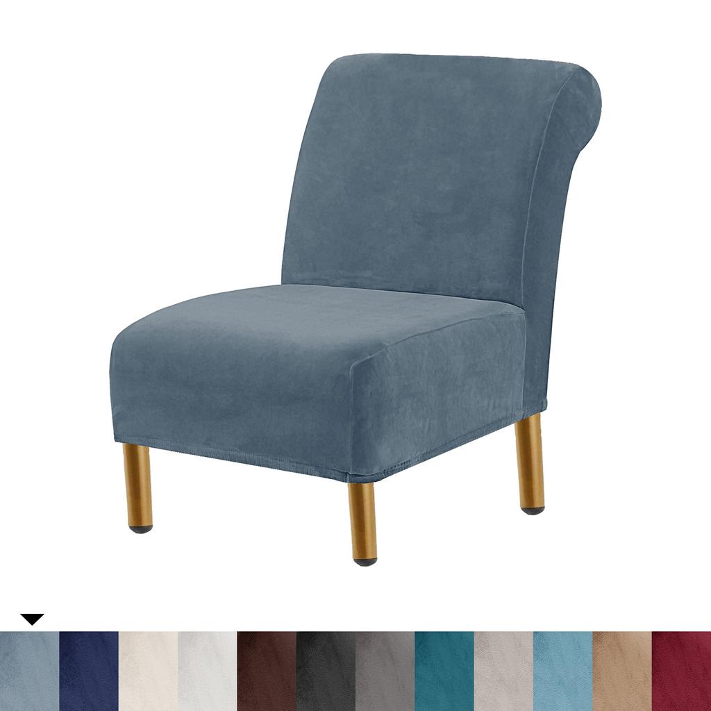 Stuhlhussen mit Samt-Akzenten, hochelastische Stuhlhussen ohne Armlehnen für das Wohnzimmer, dicker Stuhlbezug aus Samt, moderner Möbelschutz, maschinenwaschbar