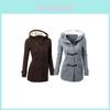 Womens Hooded Polycotton Blend Zipper Jacket With Horn Buttons Tailored Fit Chic Commuter Outerwear