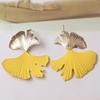 New Ginkgo Biloba Dangle Earrings for Women Gold Color Top Metal Statement Drop Earrings Boucle D'oreille Unusual Earrings