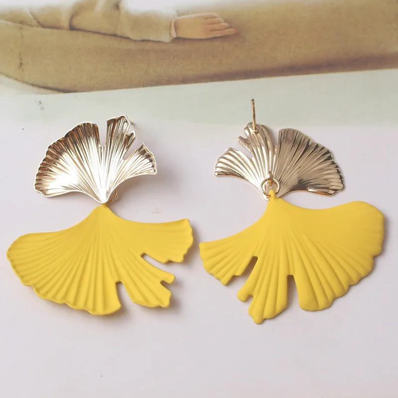 New Ginkgo Biloba Dangle Earrings for Women Gold Color Top Metal Statement Drop Earrings Boucle D'oreille Unusual Earrings