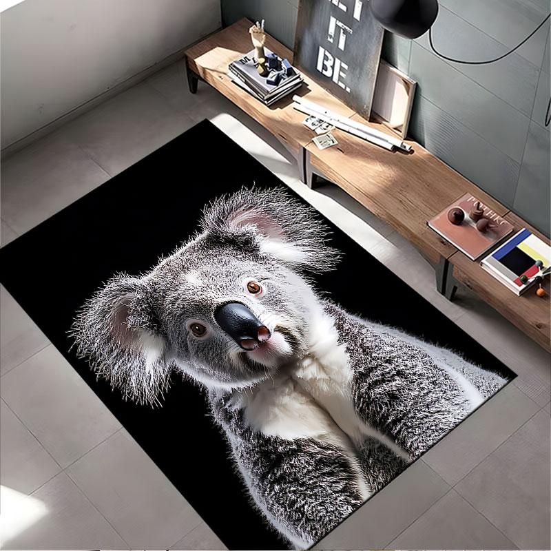 Adorable Koala On Black Background Suitable As a Non-slip Mat for the Living Room or Bedroom Sofa