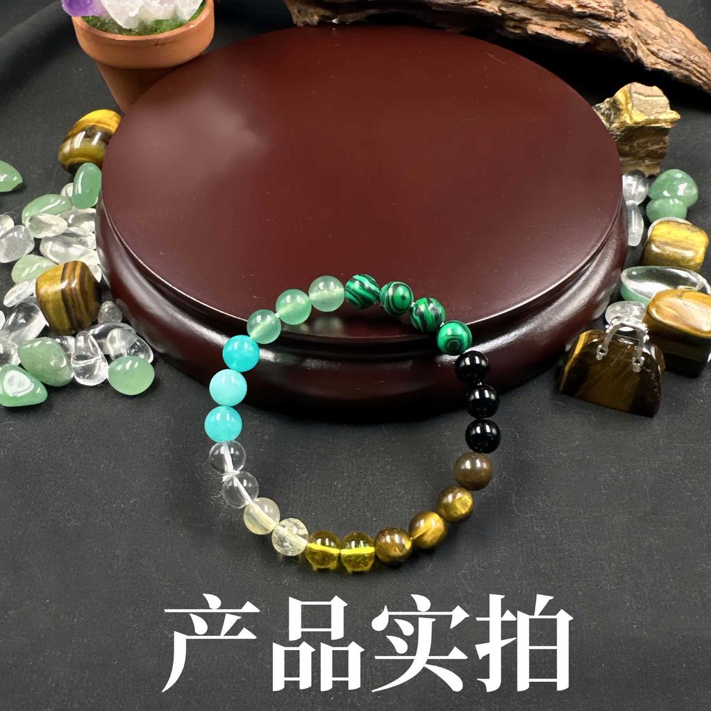 Natural Stone Crystal Lucky Bracelet- Green Aventurine Citrine Malachite Tiger-Eye Bracelet for Attracting Wealth Rich Prosperity Women Man