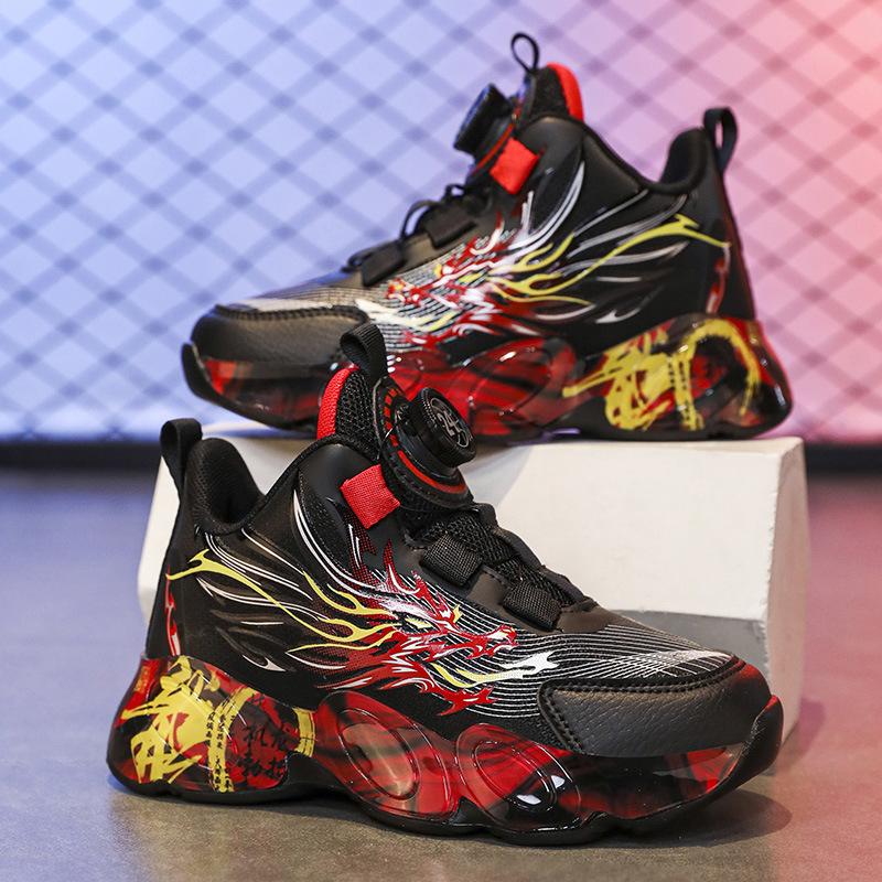 2025 spring new children's sports shoes leather waterproof boys basketball shoes lightweight shock-absorbing primary school running shoes