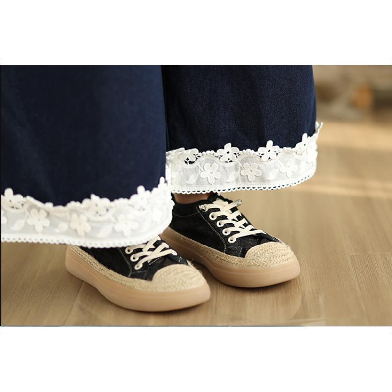 DIMANAF 2025 Summer Jeans Women Elastic Basic Long Pants Lace Denim Loose Wide Leg Pants Casual Blue Plus Size Pants