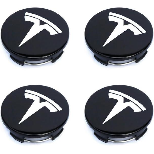 Wheel Center Hub Cap Kit With Tesla Emble Brand Center Caps For Model 3 Model Y With 20 Lug Nut Covers (4PCS) (Red)