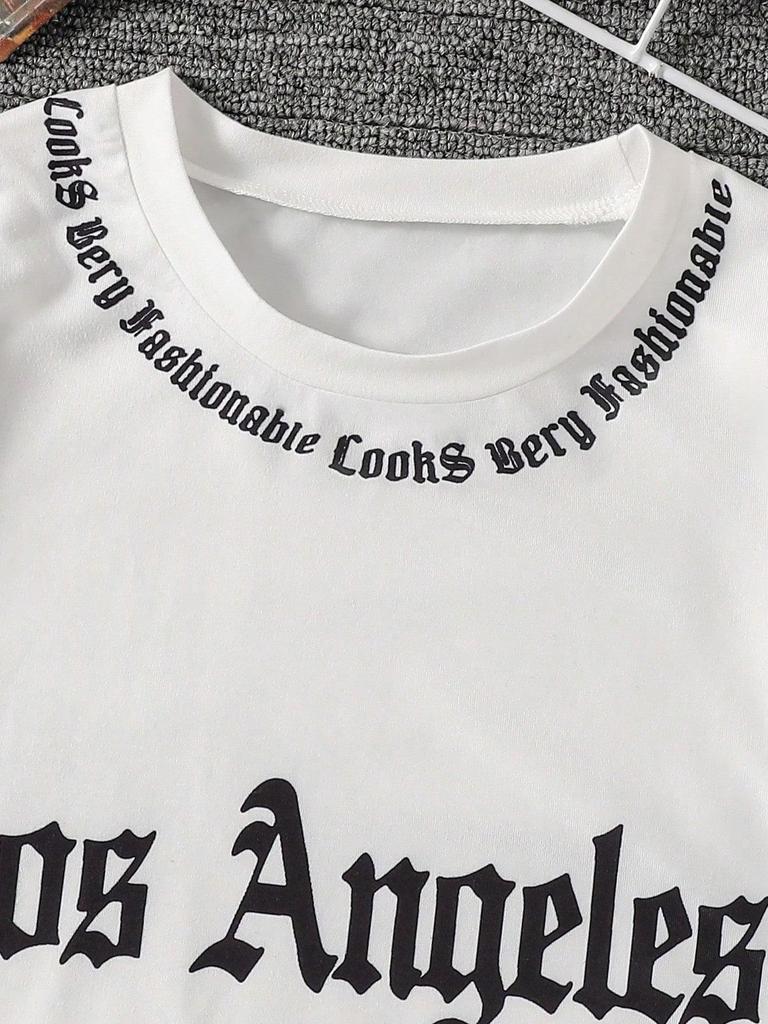 Jungen Street Style LOS ANGELES Buchstabendruck Modisches Alltags-Freizeitkleidung Weiches und Bequemes Kurzarm-T-Shirt Frühjahrs-/Sommerkollektion