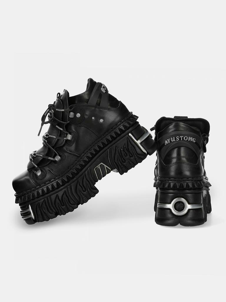 Punk Style Metal Decoration Women Ankle Boots Black Lace-up Platform Shoes British Style Lace Up Women Motorcycle Boots Cool