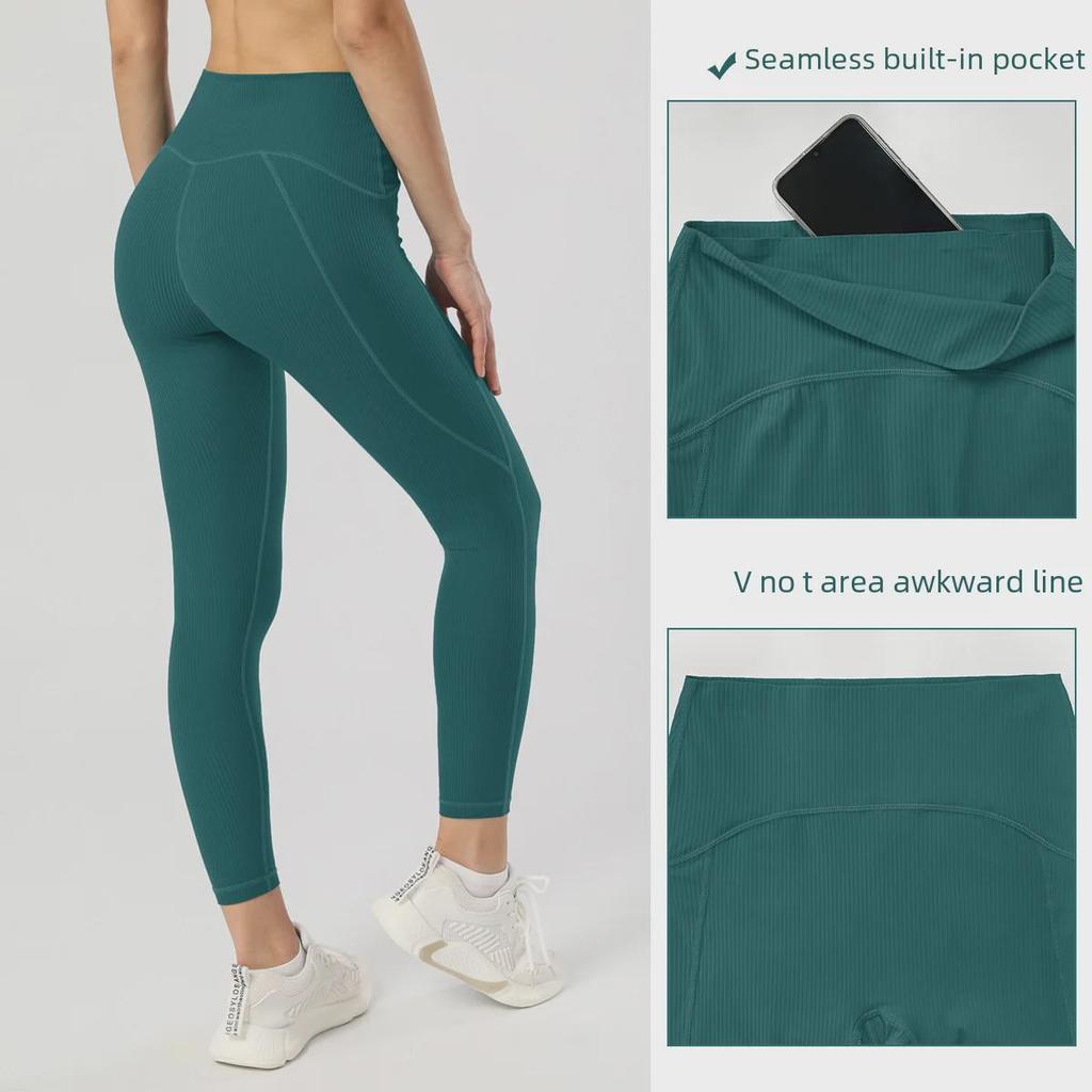Women's Ribbed High-Waist Yoga Pants - Sculpting Peach Fit