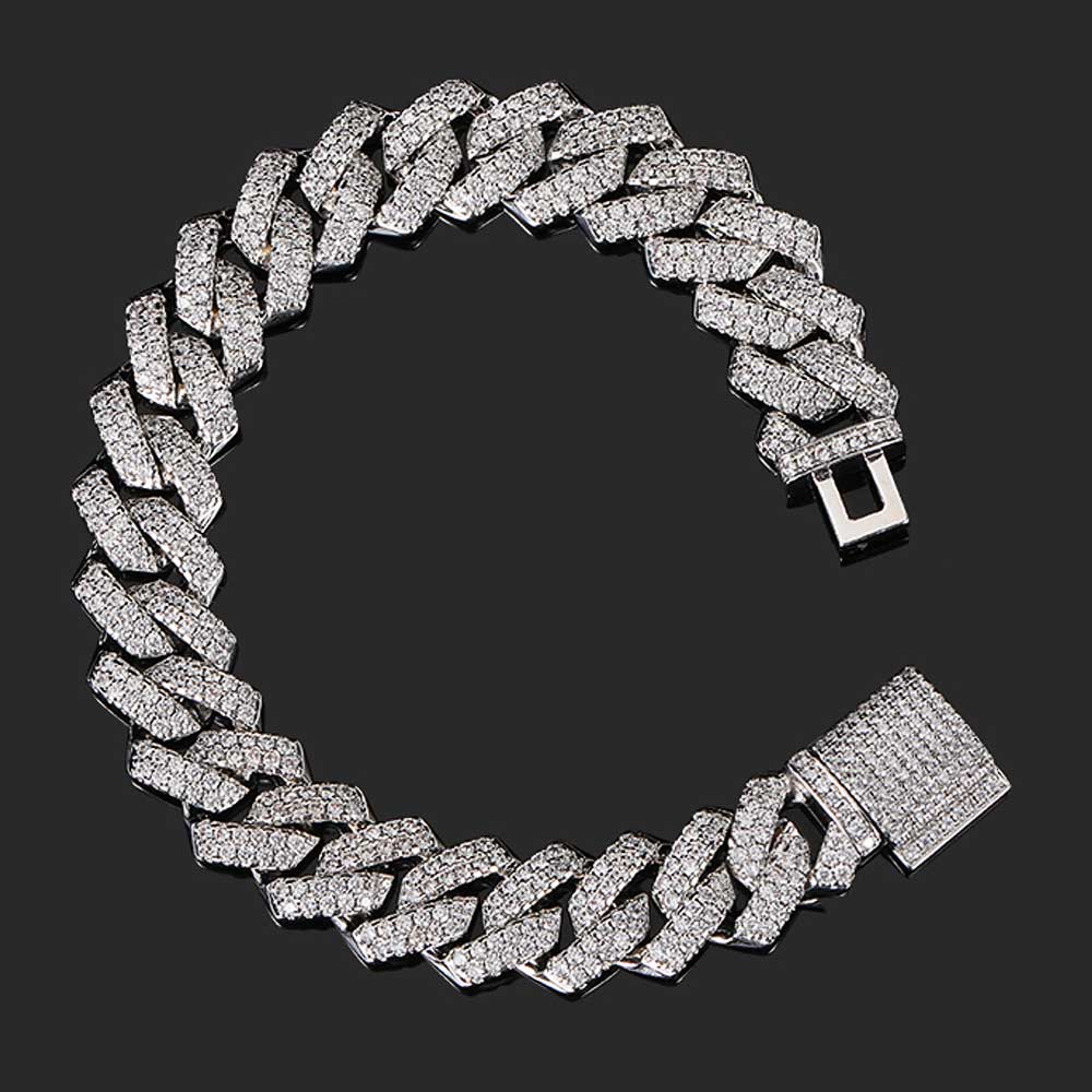 14mm Full Diamond Cuban Bracelet for Women Silver Plated Iced Out CZ Cuban Link Bracelet Fine Jewelry