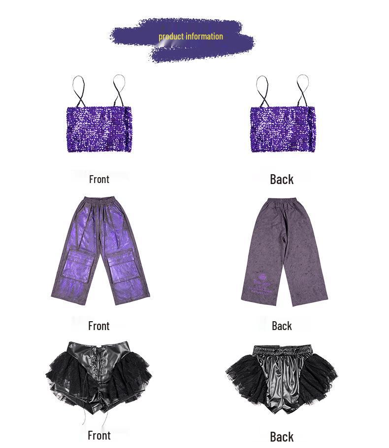 Girls' Trendy Sequin Jazz Dance Bandeau and Long Pants Set - Street Dance Performance Costume