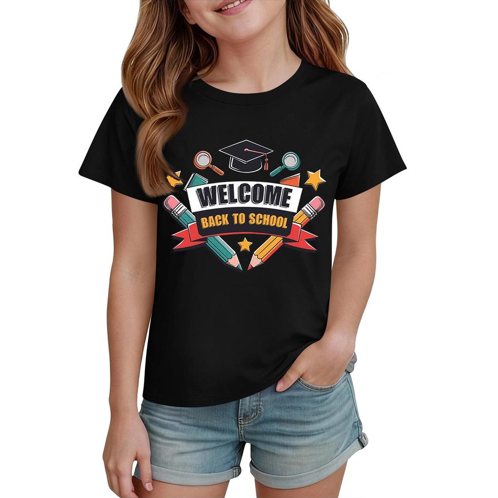 Kids Back To School T Shirt Short Sleeve Casual Tee Top with Round Neck and Printed Design for Boys and Girls Suitable for Everyday Wear