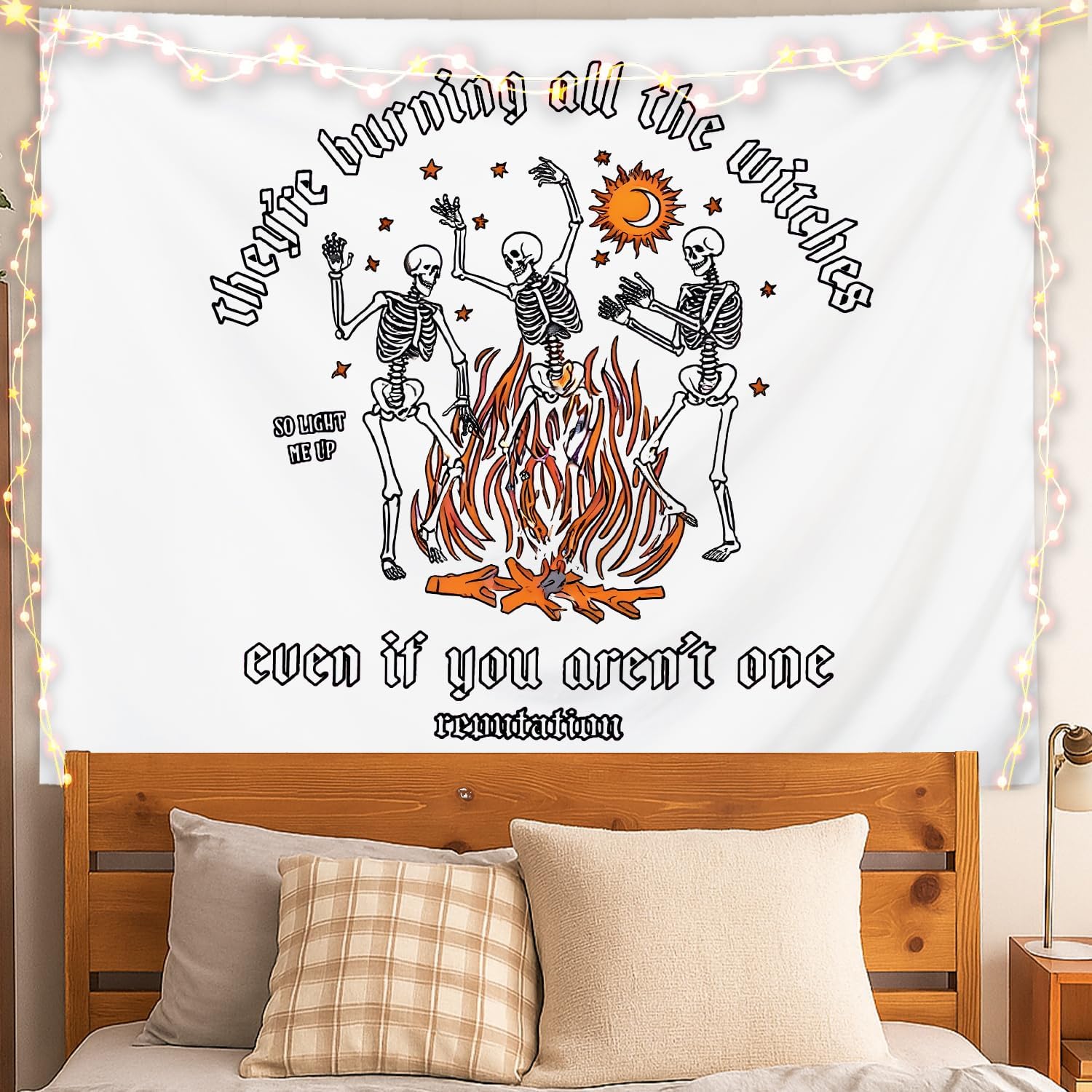 

Halloween Skull Tapestry Theyre Burning All the Witches Diablo Academy Style Gothic Wall Decor for Bedroom 74x94cm(29x37in)