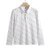 Women's Spring T-shirt New All-over Printed Long-sleeved Lapel Polo Shirt Korean Version Slim Fit Cotton Comfortable Temperament