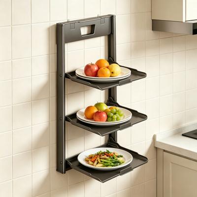 Kitchen Storage Rack Wall Mounted with Suction Cup Organizer Foldable Serving Platter Countertop Shelf for Bowls Plates