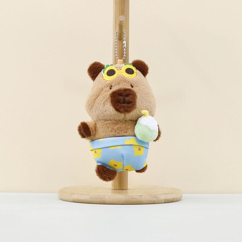 Adorable Tropical Capybara Plush Toy Keychain With Cute Skirt And Swim Ring Design