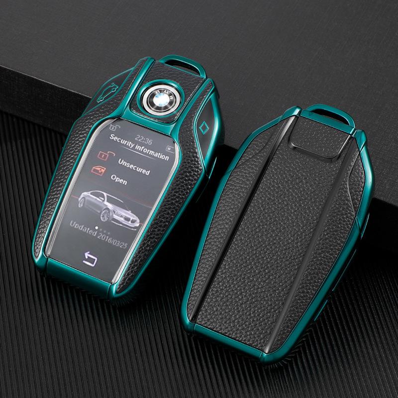 BMW LCD Key Case: Protective Shell for 5 & 7 Series, Leather Grain Finish