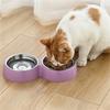 Plastic and Stainless Steel 2-in-1 Pet Food and Water Bowl Set with Non-Slip Stand, Cat Feeding Supplies