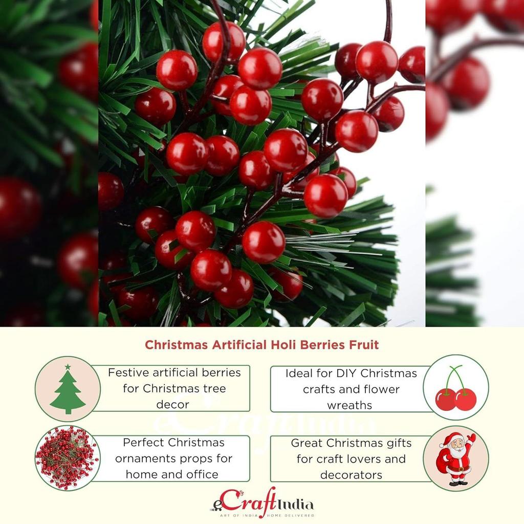 Christmas Artificial Holi Berries Fruit for Christmas Tree Decoration Flower Wreath DIY Christmas Craft (Pack of 50)|Christmas Ornaments Props