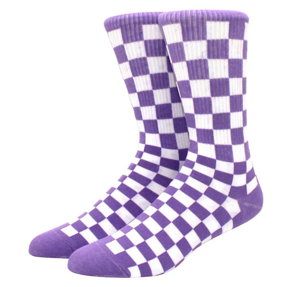 1 paire de chaussettes amusantes de skateboard hip hop à carreaux et flammes éclair pour hommes