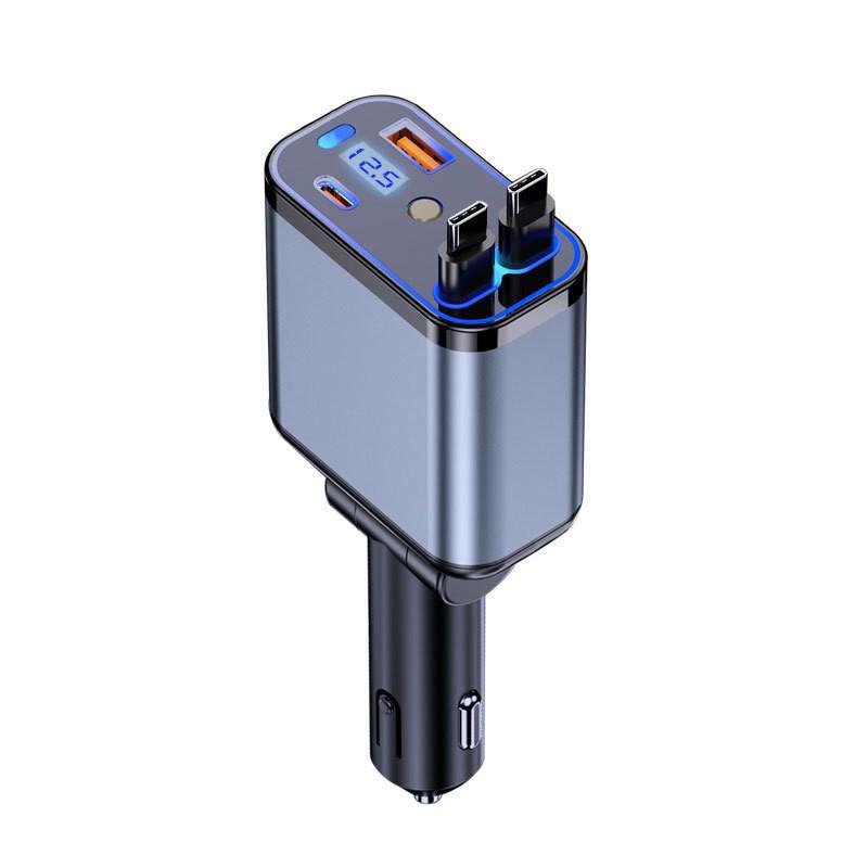 120W Aluminum Alloy Car Charger with Retractable Cable, Super Fast Charging, Four-in-One for Apple Devices