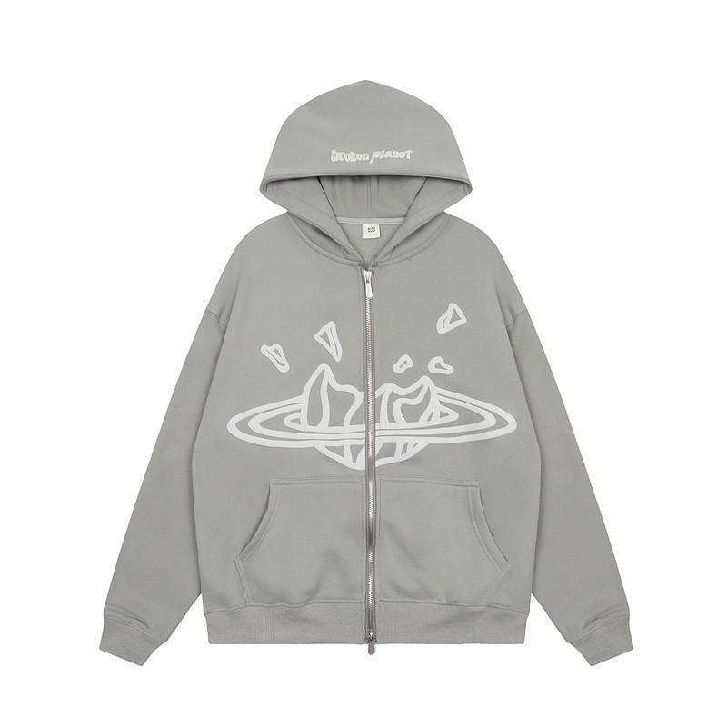 Broken Planet Graphic Print Zip Hoodie Set Teen Boys Loose Fit Fleece Lined Casual Streetwear