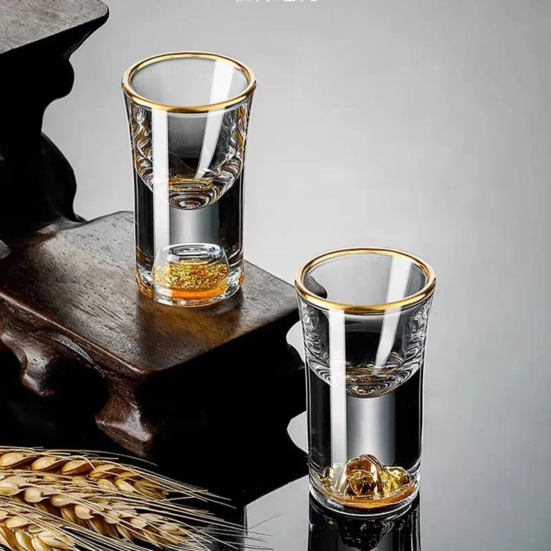 Lead-Free Crystal Glass with Built-In 24K Gold Leaf Shot Glass for Vodka And Spirits Golden Small Wine Glasses with Jinshan Gold