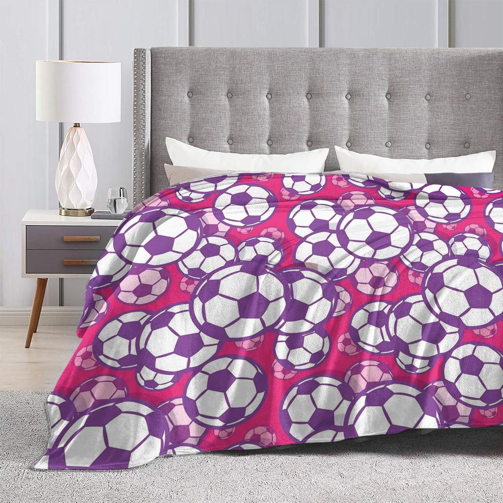 Super Warm BlanketGirls Boys Airplane Travel Soccer Ball Balls Pattern Pink Football Sport Throw Blanket Flannel Bedspread