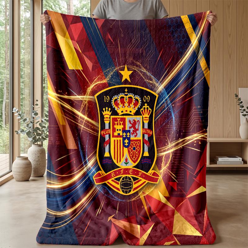 Spain Football Printed Flannel Blanket Skin Friendly Warm Decorative Throw for Indoor Couch Bed Daily Use