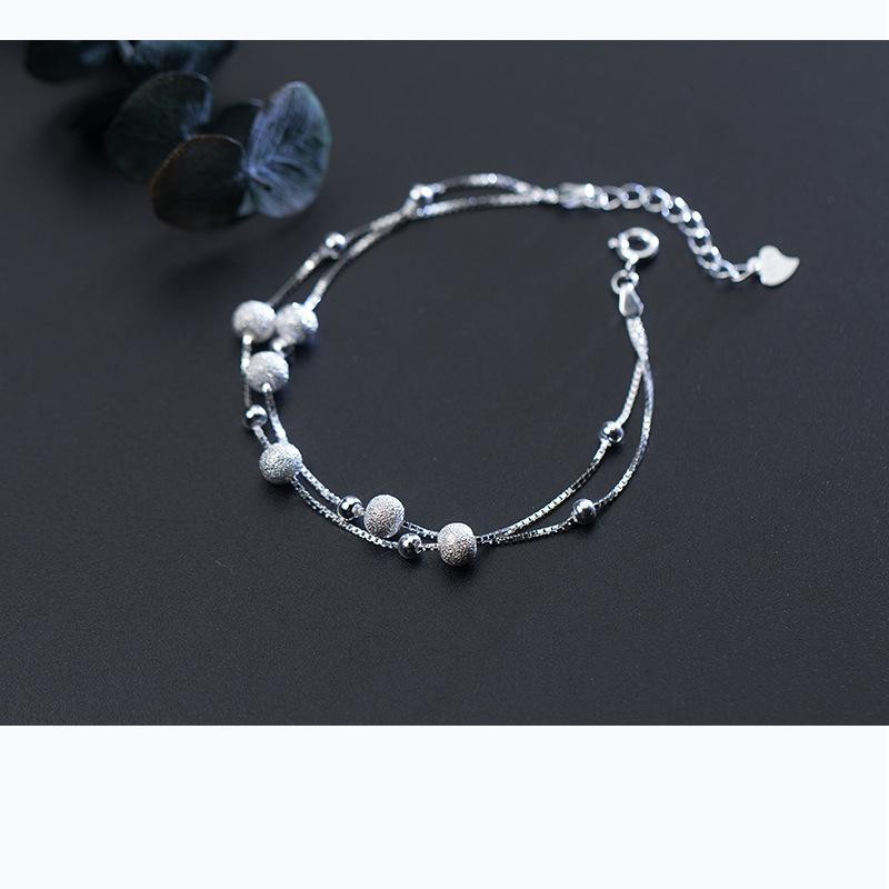 925 Sterling Silver Frosted Beads Bracelets Jewelry Gifts Women Box Chain Fashion Trendy Bracelet Jewelry
