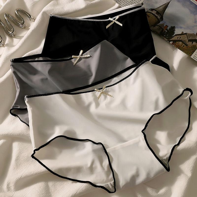 3pcs Ice Silk Women's Crotch Comfortable Breathable Mid-Rise Japanese Ins Style Briefs