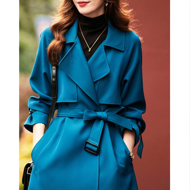 

Demana Women s Double-Breasted Trench Coat with Exposed Stitching L