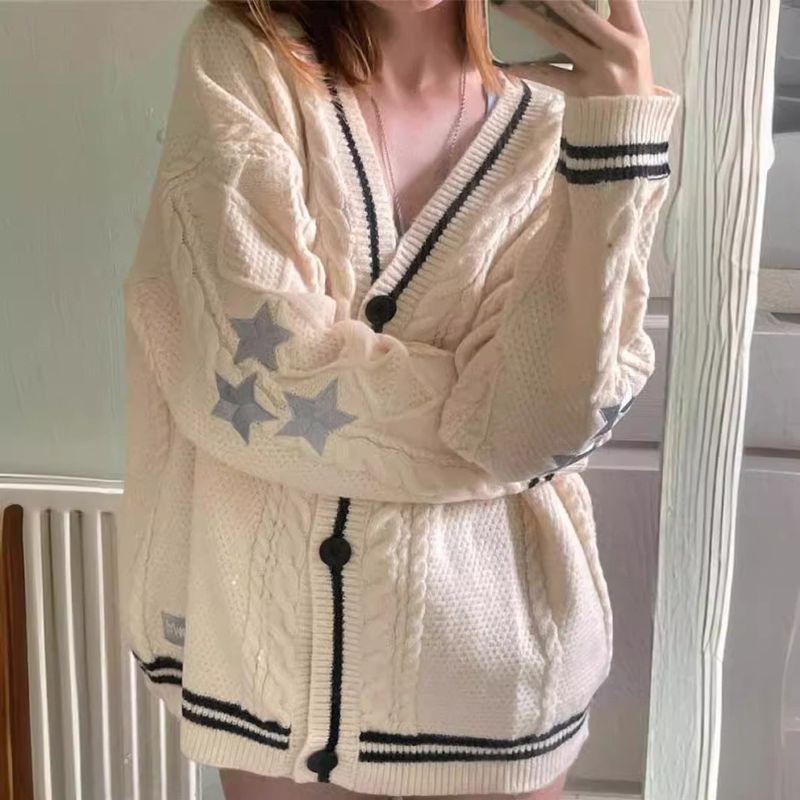 Women's Clothing Export Fall and Winter New Arrival Versatile Knitting Embroidered Cardigan Temperament Youthful-Looking Loose Casual Sweater outside
