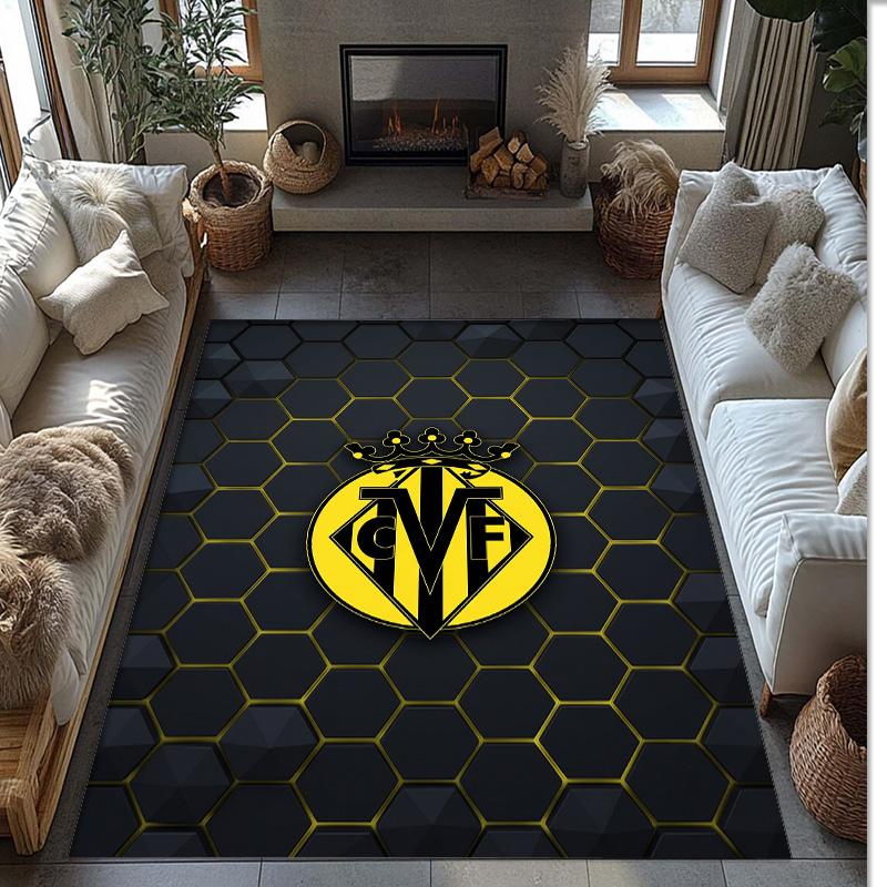 Villarreal FC Soccer Football Pattern Soft Area Rug Non Slip Indoor Floor Carpet Sports Decor Mat for Bedroom
