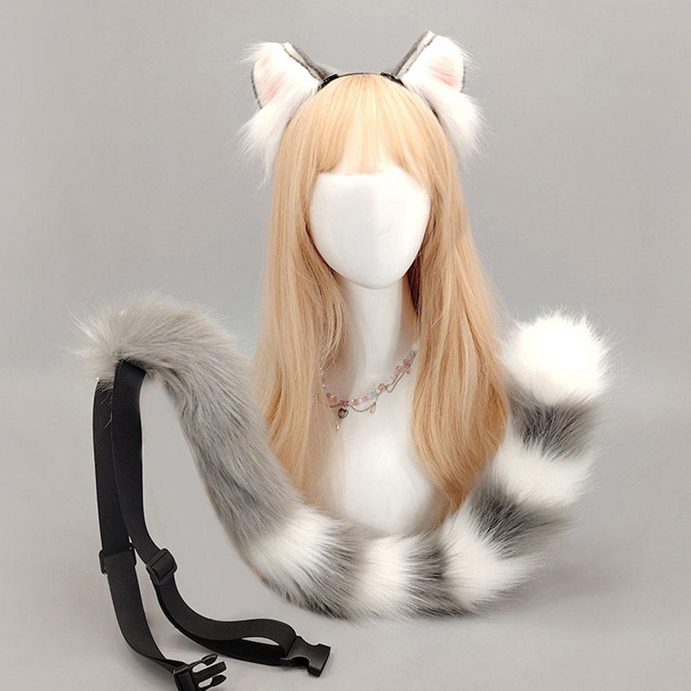 

Handmade Simulation American Curl Cat Ears Headband With Tail Set, Realistic Furry Cosplay Prop For Anime Convention ear and tail