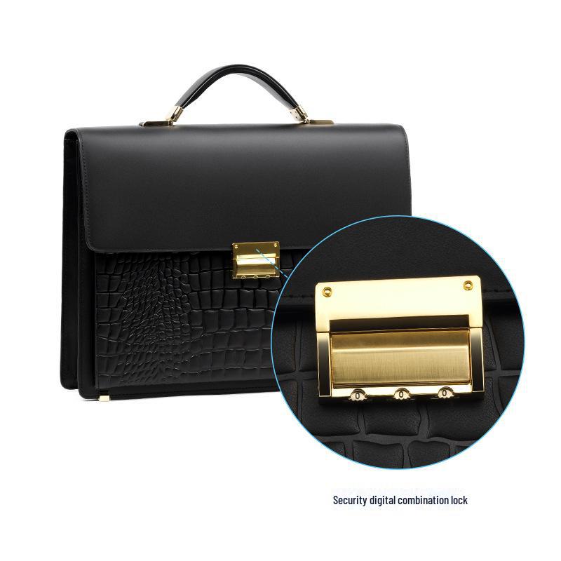 Genuine Leather Men's Business Briefcase, Anti-Theft Lock, Versatile Cowhide Computer and Handbag