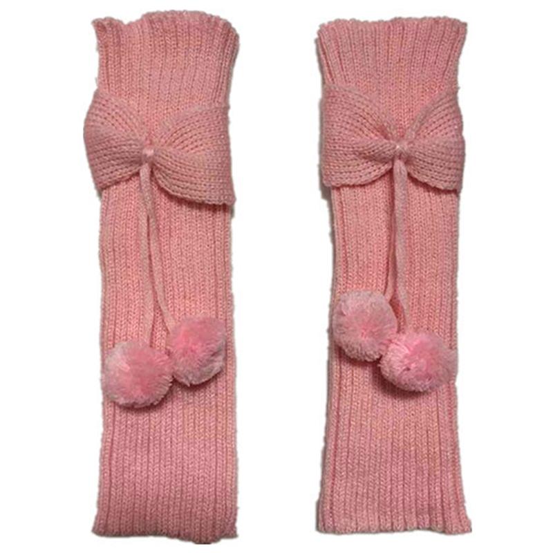 Fashion Autumn Winter Adult Children Bowknot Ball Socks Thick Fried Dough Twists Pattern Open Finger Knitted Wool Warm Arm Cover