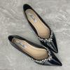 Temperament pointed patent leather rhinestone single shoes women's summer flat-soled shoes inner height increase gentle shallow soft-soled shoes
