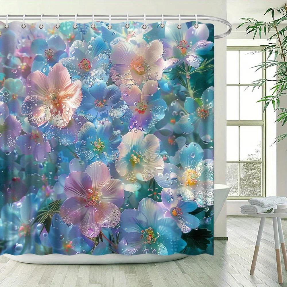 Charming Blue Flower Shower Curtain - Waterproof, Anti Mold,and Anti Dew Design, Creating A Fresh and Dreamy Bathroom Experience