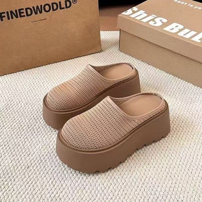Thick-soled bag head half slippers women's outer wear 2025 summer new muffin soft bottom heightened hollow breathable slippers