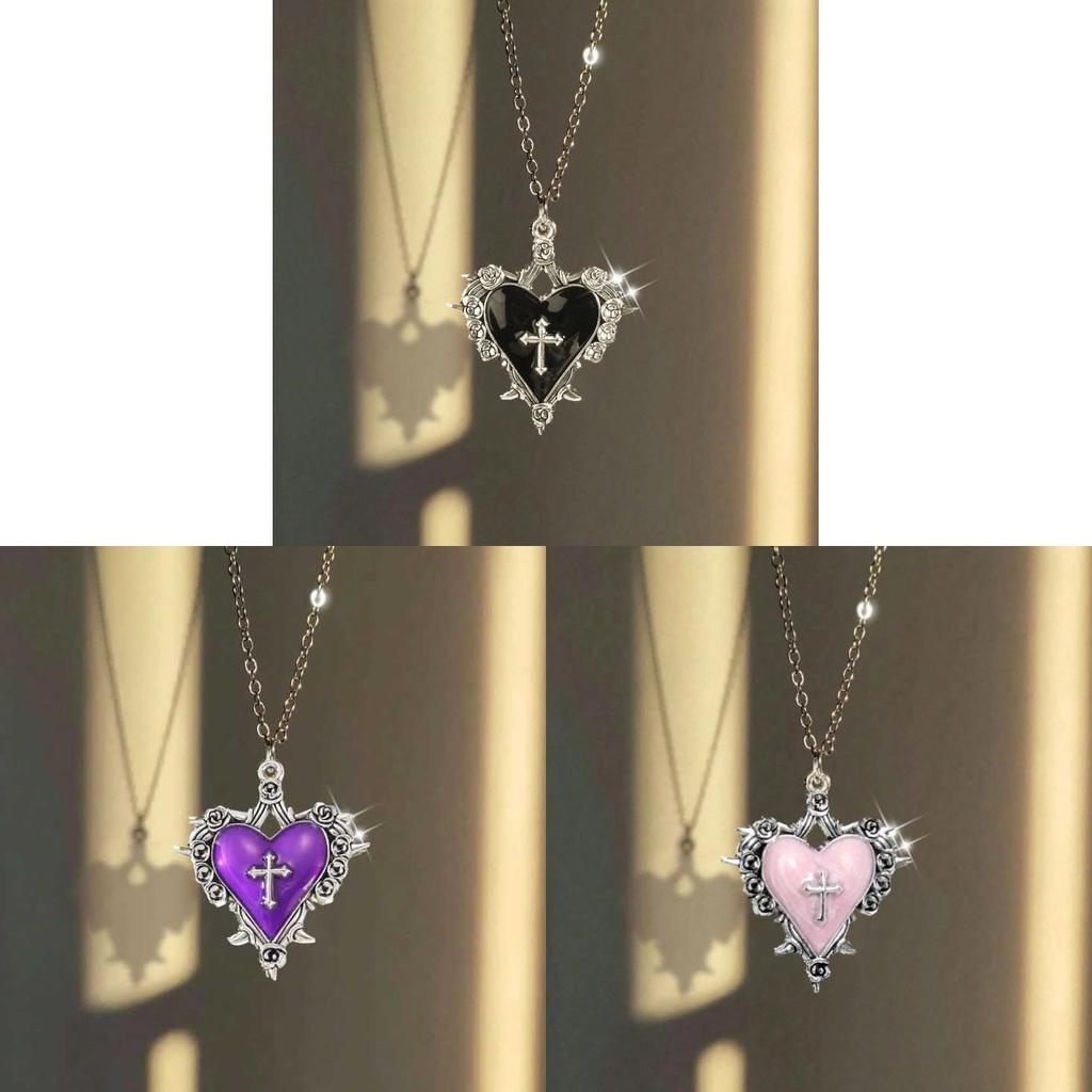 Gothic Heart Shape Necklace With Cross Pendant For Men Women In Vintage Style